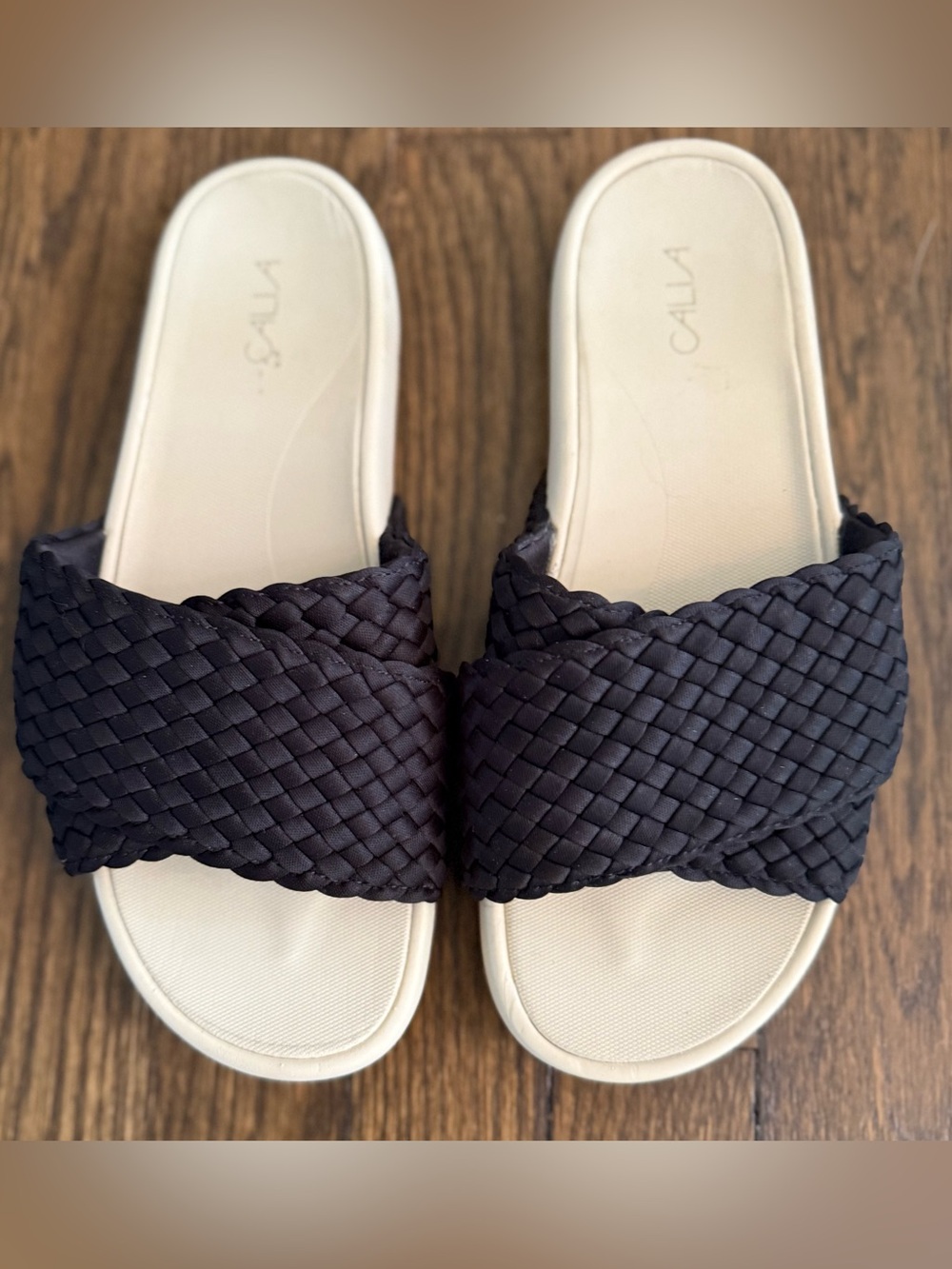 Calia Black and Cream Woven Slide Sandal